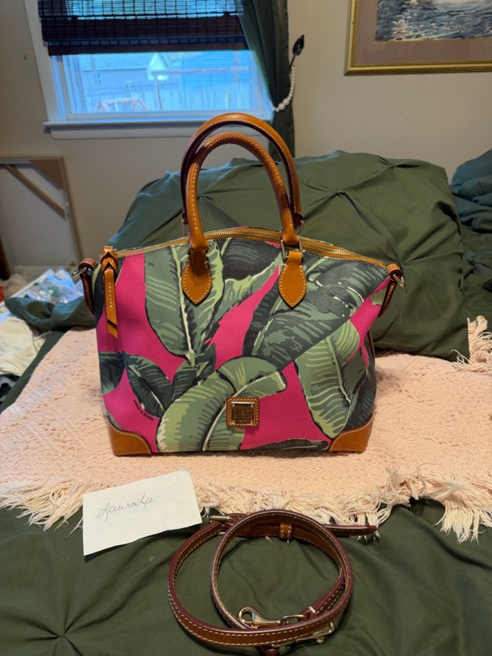 SOLD 
Dooney & Bourke Pink Tropical Leaf Satchel